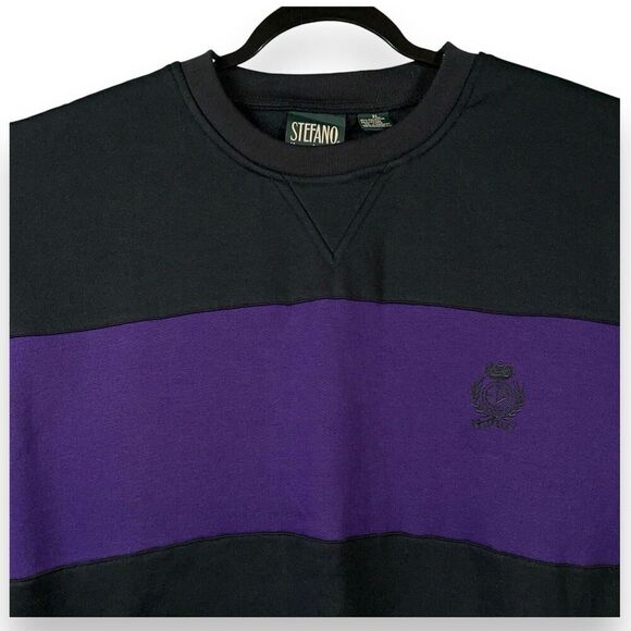 VTG NOS Stefano Man Mens XL Crewneck Color Block Embroidered Y2K Sweater NEW! - Picture 2 of 6